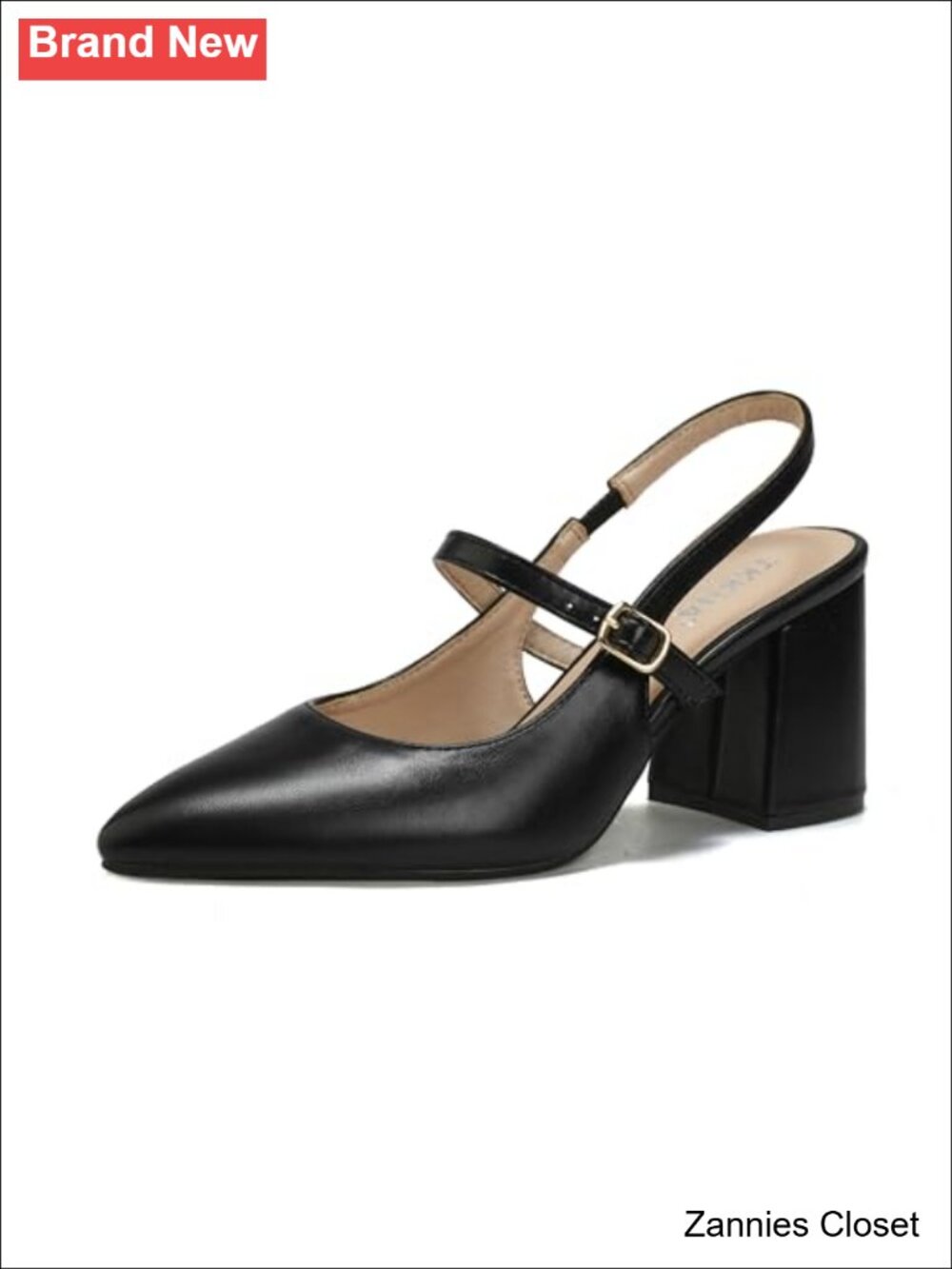 ✨ TKKUA Women's Pointed Toe Slingback Mary Jane Pumps 3-Inch Block Heel
